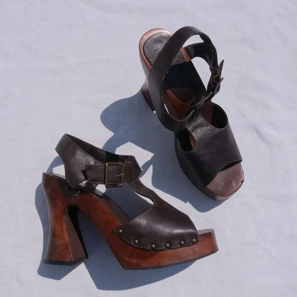 1990s/y2k‎ Wood Soled Bongo Platform Sandals US Size 7.5